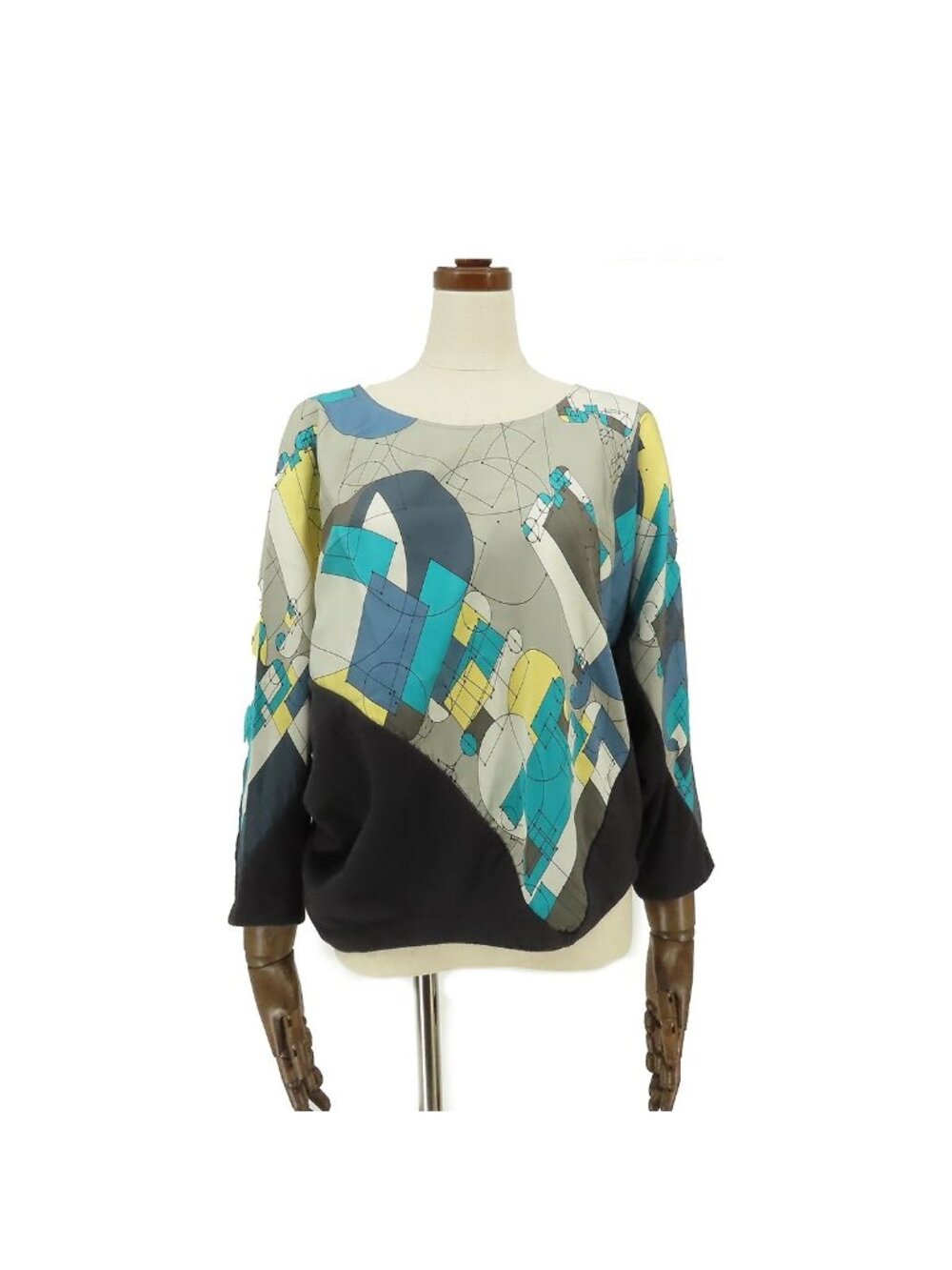 Hermes Twillaine Top Navy Gray Silk Cotton Dolman Sleeve Top Soldered 40